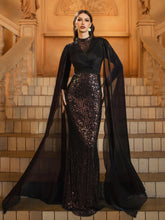 Black Sequin Panel Elegant Prom Dress