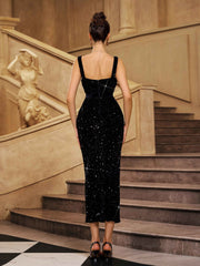 Black Sequin Beads Sheath Cocktail Dress SL30179