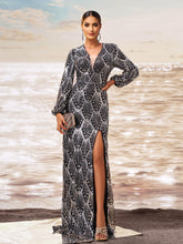 Black Sequin V-neck Split Evening Dress