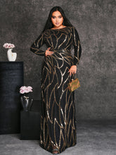 Plus Long Sleeve Sequin A-line Dress