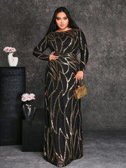Plus Long Sleeve Sequin A-line Dress