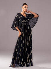 V-neck Loose Cape Sleeve Prom Chiffon Dress