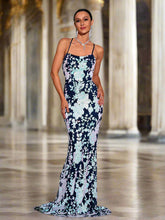 Open Back Lace-up Floral Sequin Dress