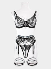 Metal Chain Embroidered Sexy Lingerie 4 Piece Set