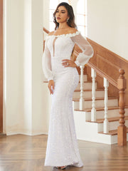 Puff Sleeves Strapless Evening Dress
