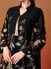Embroidered Sequin Floral Muslim Dress