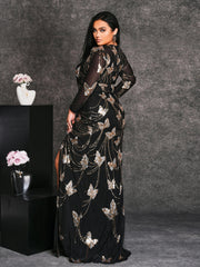 Plus Butterfly Sequin Split Mesh Dress