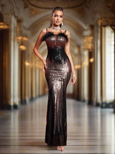 Spaghetti Straps Feather Gradient Sequin Dress