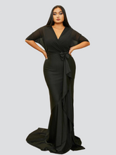 Plus Size Bow Knot V-neck Mermaid Prom Dress