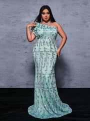 Plus One Shoulder Ruffled Mermaid Dress
