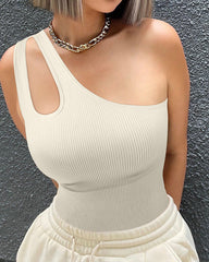 Ribbed One Shoulder Tummy Control Bodysuits