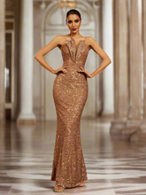 Strapless Folds Glitter Mermaid Prom Dress