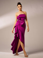 Strapless Knot Asymmetric Prom Dress