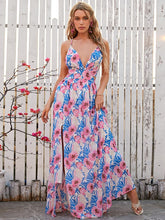 Deep V Neck Floral Vacation Dress