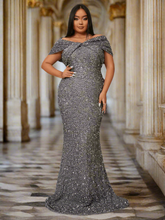 Plus Size Off Shoulder Sequin Mermaid Dress PWY108