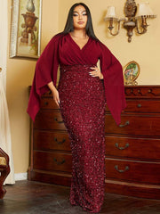 Plus Cross Cover Top Sequin Prom Dress