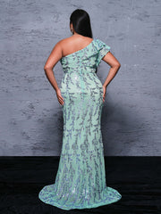 Plus One Shoulder Ruffled Mermaid Dress