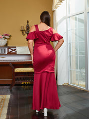 Plus Size Cutout Ruffle Short Sleeve Prom Dress