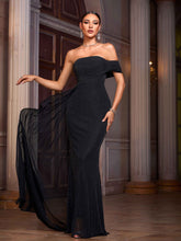 Black Off Shoulder Draped Stretchy Prom Dress SL30102