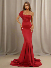 One Shoulder Sleeveless Mermaid Maxi Red Prom Dress