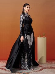 Stand Collar Fold Satin Sequin Dress