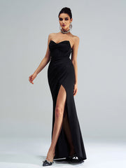 Strapless Corset Panel Split Cocktail Dress