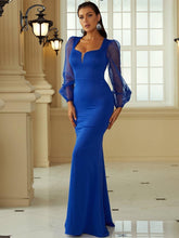 Lantern Sleeves Sweetheart Neck Mermaid Hem Blue Prom Dress