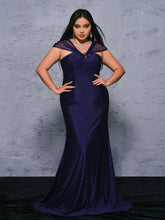 Plus Navy Polka Dots Mermaid Backless Prom Dress