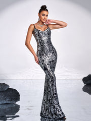 Spaghetti V-neck Sequin Mermaid Cocktail Dress