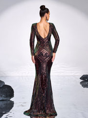 Graphic Sequin Mermaid Fromal Dress