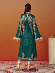 Stand Collar Bell Sleeve Sequin Dress