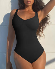 Ribbed V-neck Sleeveless Tank Bodysuits