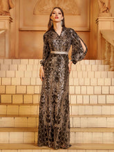 Black Sequin V-neck Cutout Tribal Abayas