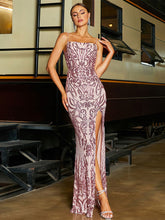 Sexy Side Slit Beaded Back Chains Evening Gown