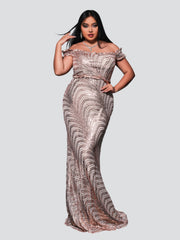 Plus Off Shoulder Mermaid Sequin Dress