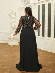 Plus Size Panel V-neck A-line Prom Dress