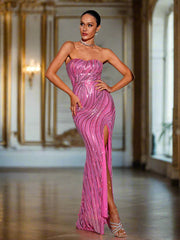 Tube Top High Split Sequin Dress