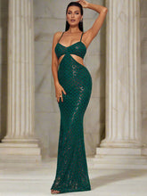 Green Sparkly Cutout Sequin Cocktail Dress