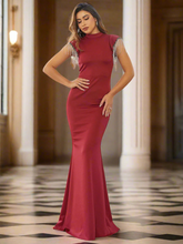 Stand Collar Fringed Mermaid Pleated Evening Dress