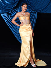 Corset Sleeveless Split Satin Dress