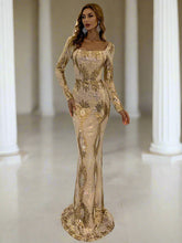 Square Neck Geo Sequin Golden Dress