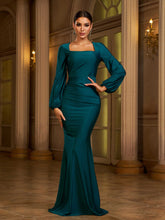 Green Square Neck Mermaid Prom Dress