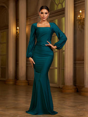 Green Square Neck Mermaid Prom Dress