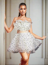 Strapless Polka Dot White Mesh Party Dress