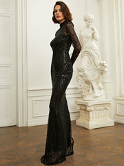 Luxurious Black Sequin Split Cocktail Dress