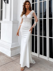 Elegant Long Sleeve Embroidered Applique Mermaid Evening Gown