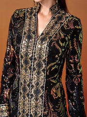 Vintage Sequin Split Black Maxi Dress