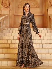 Black Sequin V-neck Cutout Tribal Abayas