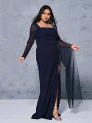 Plus Square Neck Panel High Split Dress