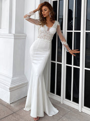 Elegant Long Sleeve Embroidered Applique Mermaid Evening Gown